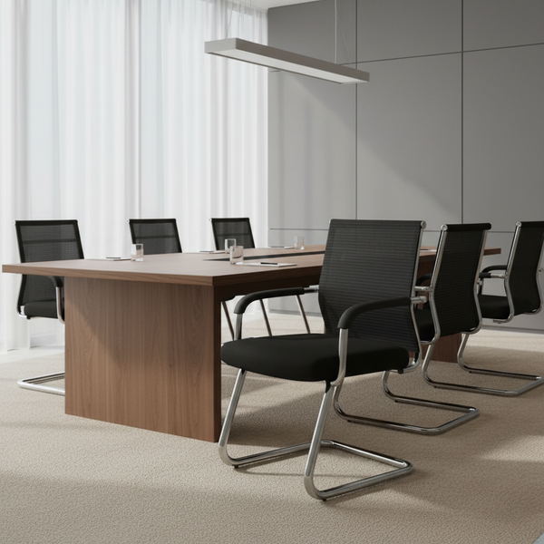Arco - Cantilever Guest Chair, band mesh black in a workspace
