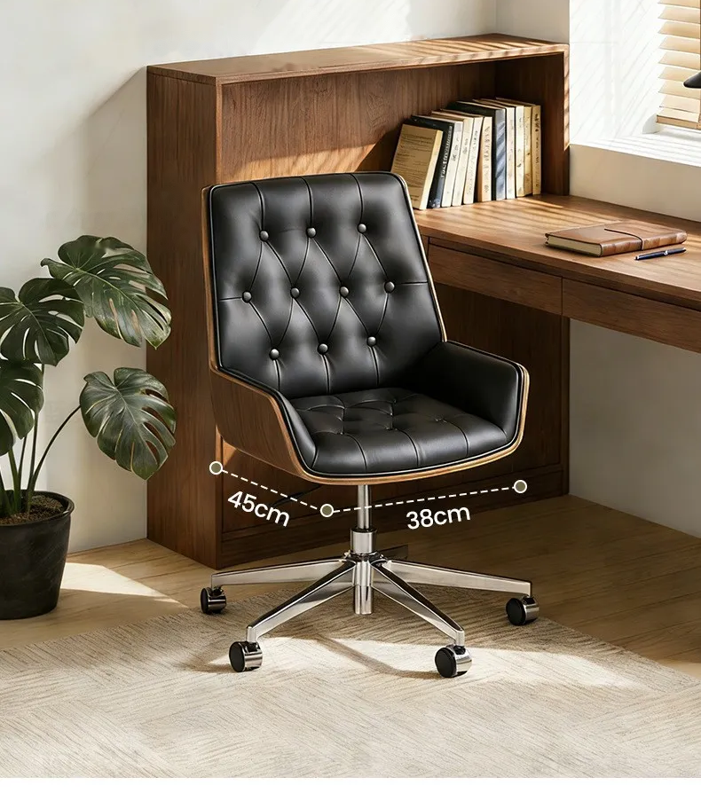 Bentwood - Tufted Swivel Office Chair - Mid-Century dimension drawing