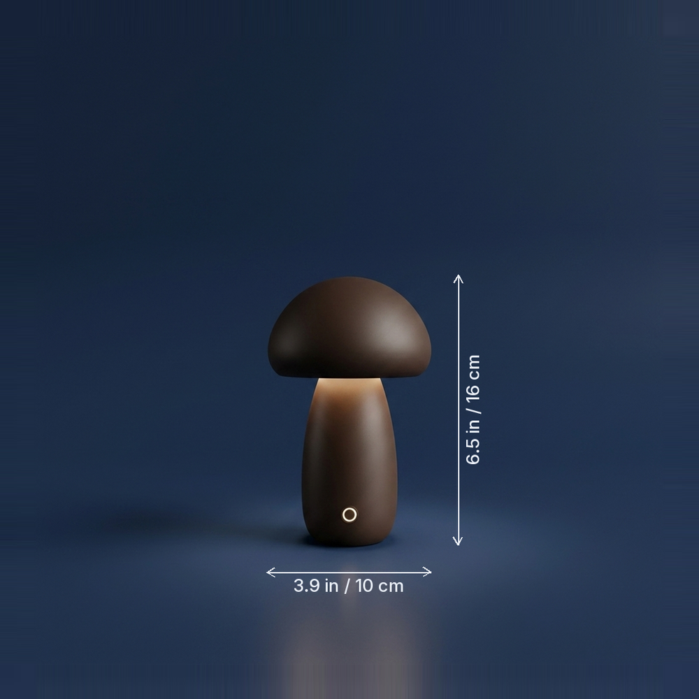 Chanterelle - Wooden Mushroom LED Desk Lamp - Minimalist Ambient Accent Light dimension drawing