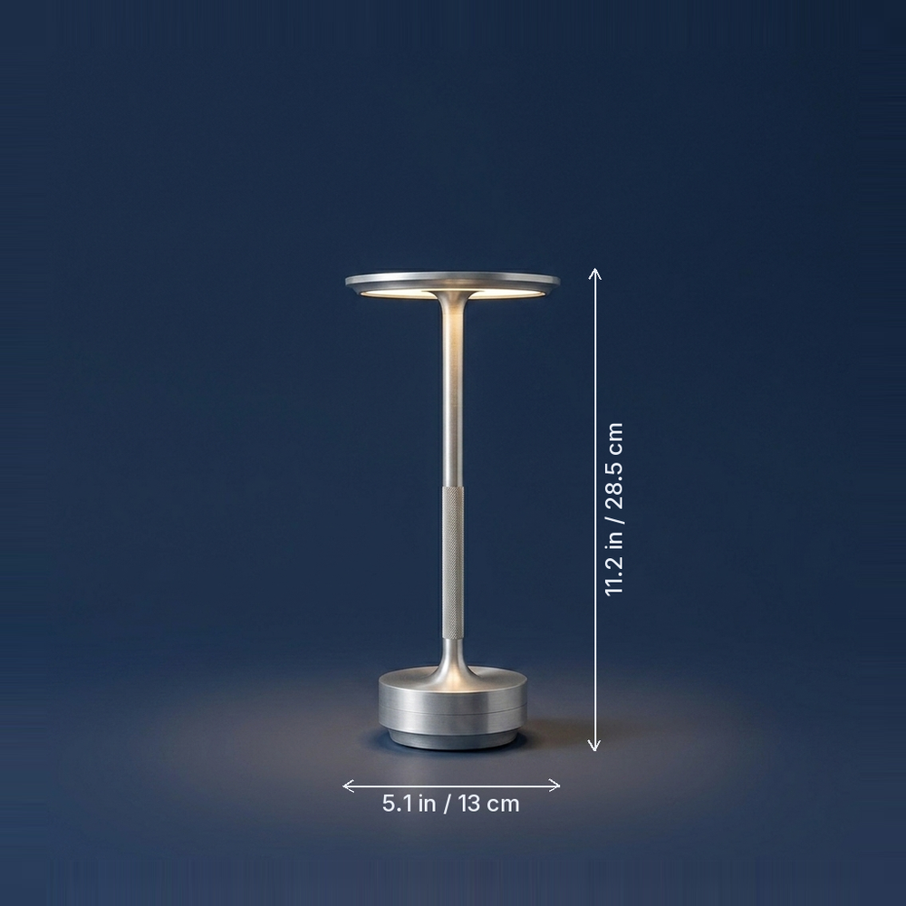 Halo - Cordless Table Lamp - Touch-Dim Aluminum dimension drawing