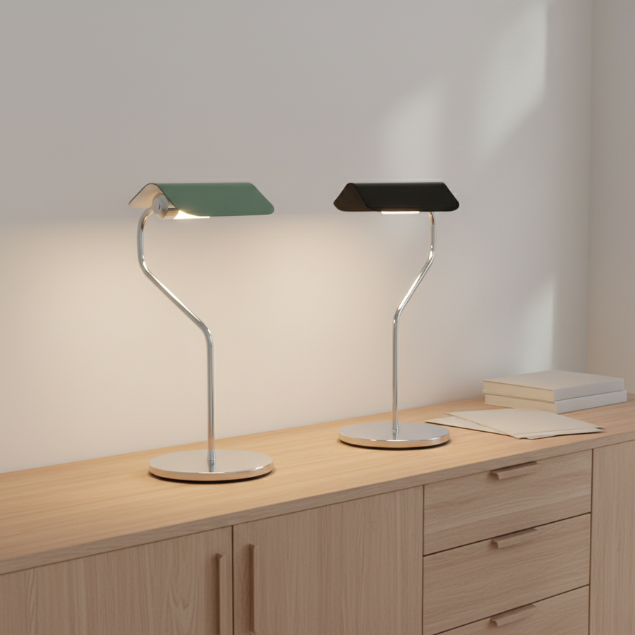 Heron - Clip Desk Lamp, all colorways in a workspace