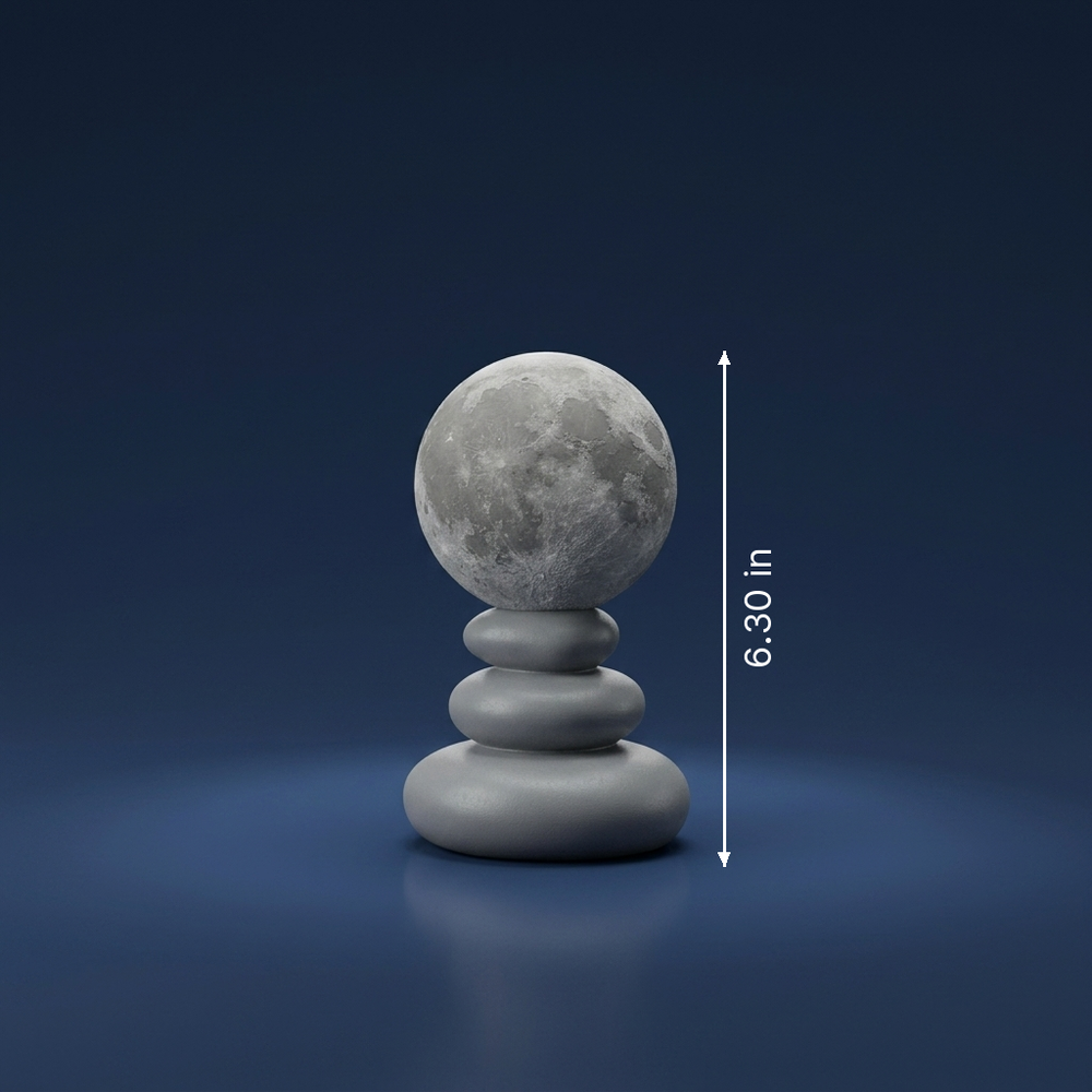 Lunar - Pebble Lamp - 3D-Printed Moon Orb on Stacked Ceramic Base dimension drawing