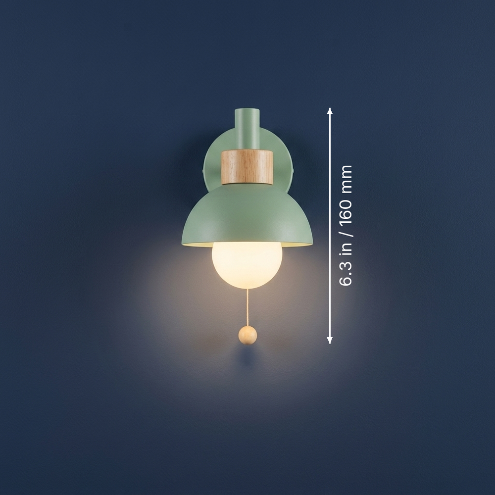 Macaron - Nordic Wood Dome Wall Sconce - Pastel Accent Light dimension drawing