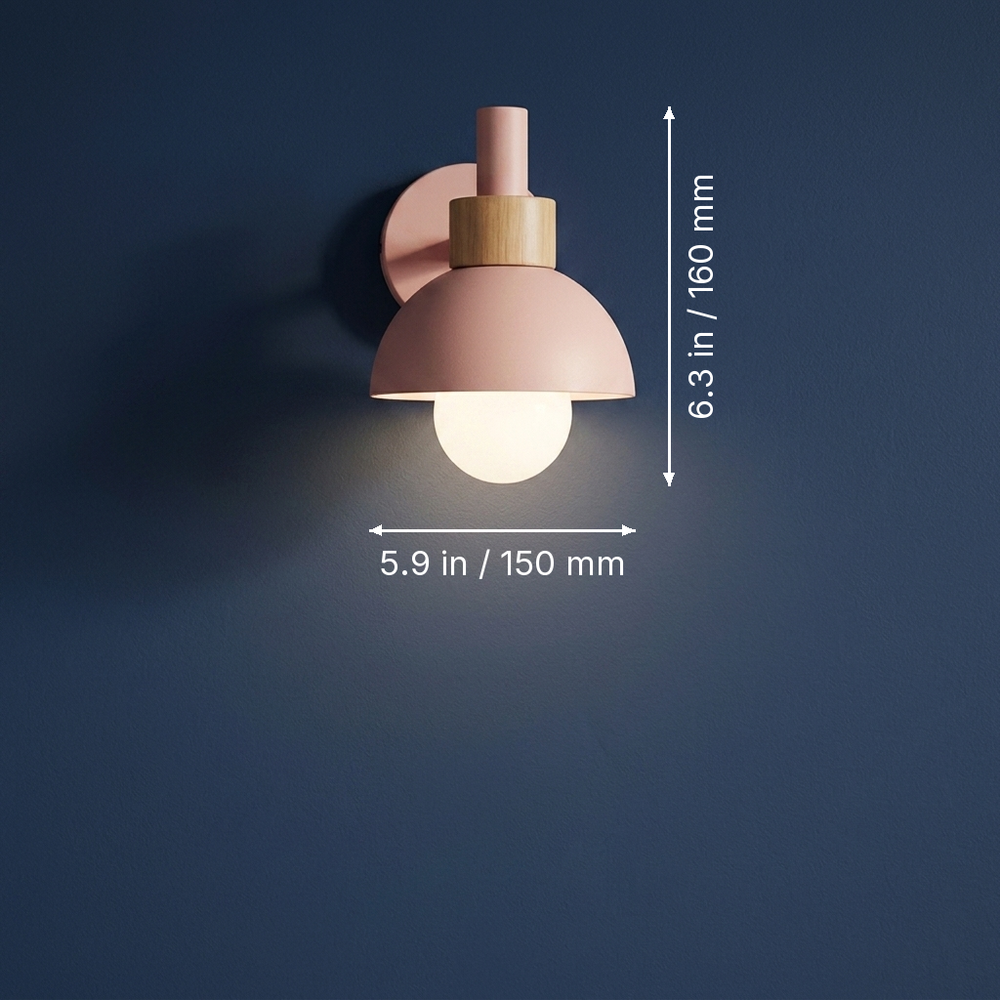 Macaron - Nordic Wood Dome Wall Sconce - Pastel Accent Light dimension drawing