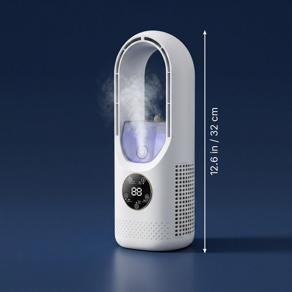 Mistral - Portable Air Cooler & Humidifier - Quiet Desk Cooling Fan dimension drawing