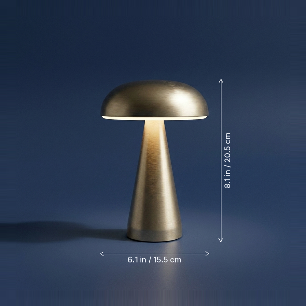 Morel - Cordless Mushroom Table Lamp - Touch-Dim Metal dimension drawing