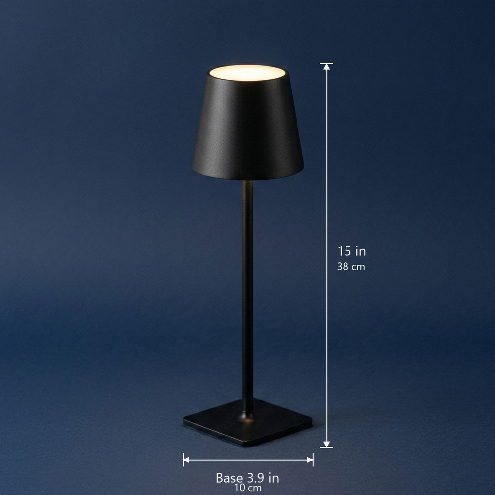Sentinel - Tall Cordless Touch-Dim Lamp - Aluminum LED with Three-Tone Warmth dimension drawing