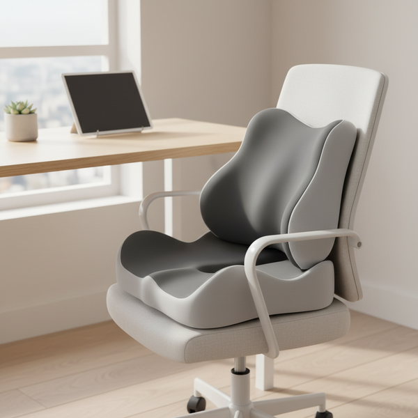 Tandem - Seat & Lumbar Cushion Set, two-tone gray in a workspace