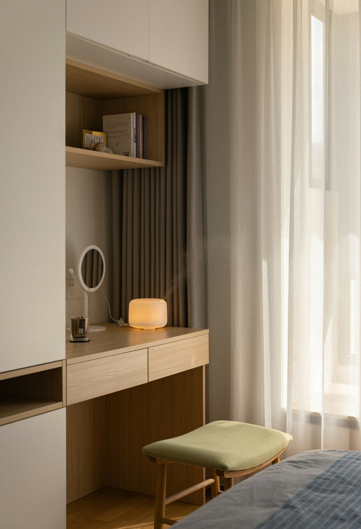 A considered workspace styled with decorative objects