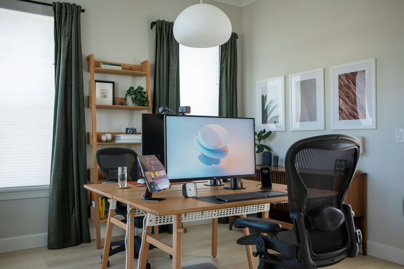 Tidy desk and chair in a calm, well-lit room