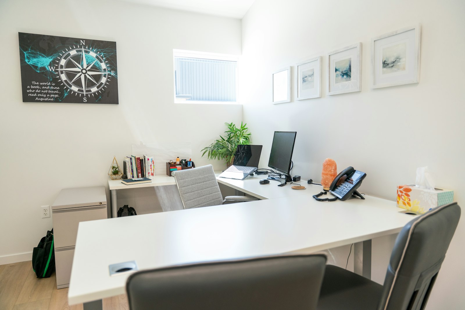 A compact, organized small desk setup
