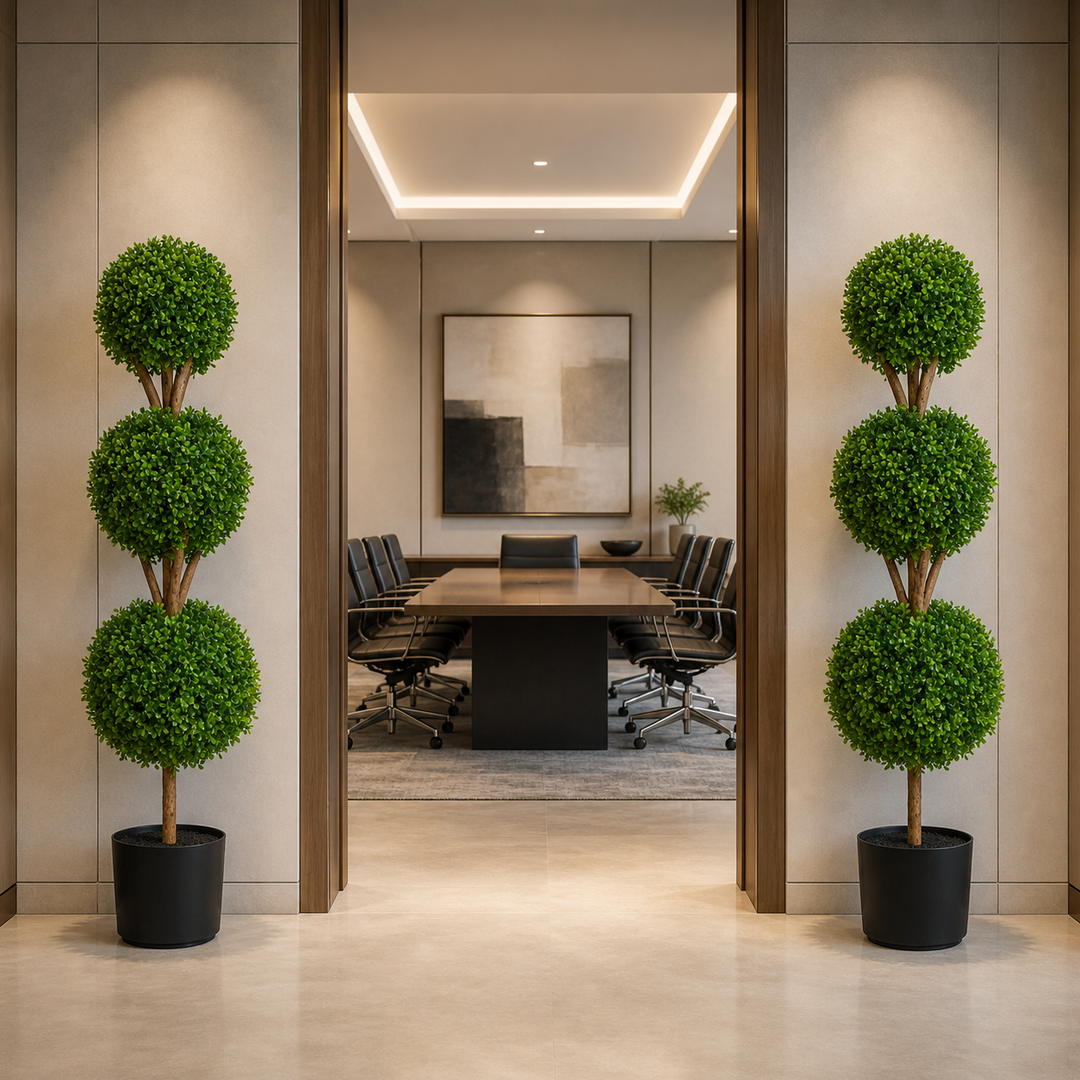 48 inch Triple Ball Boxwood Topiary Set (2-Piece) - Modern Greenery