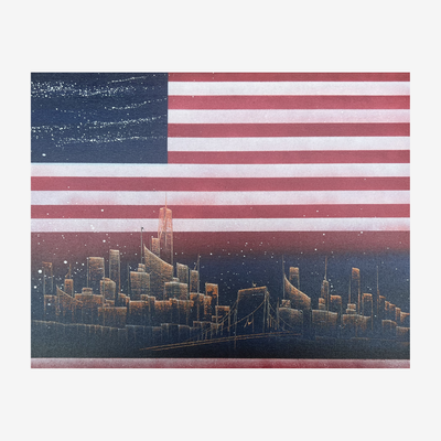 Republic - Hand-Painted American Flag NYC Skyline Canvas