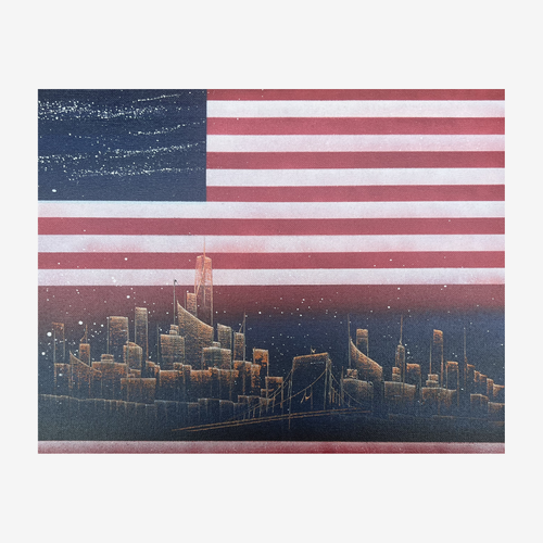 Republic - Hand-Painted American Flag NYC Skyline Canvas