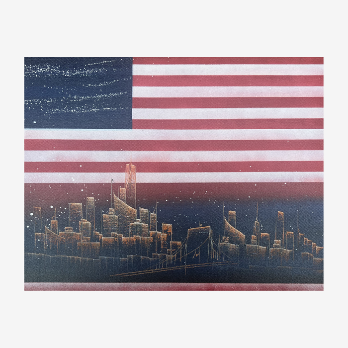 Republic - Hand-Painted American Flag NYC Skyline Canvas