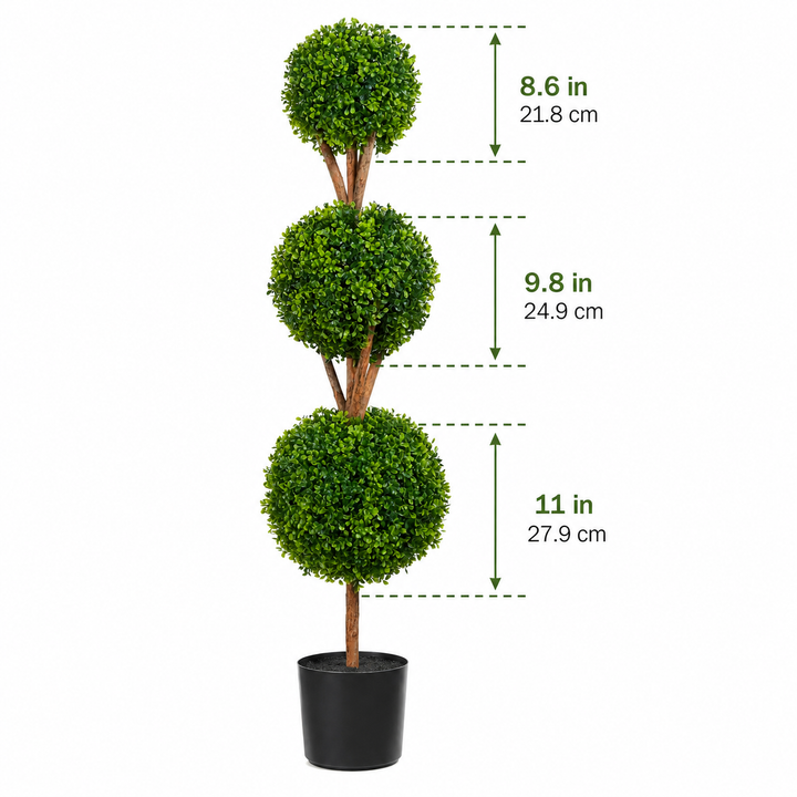 48 inch Triple Ball Boxwood Topiary Set (2-Piece) - Modern Greenery