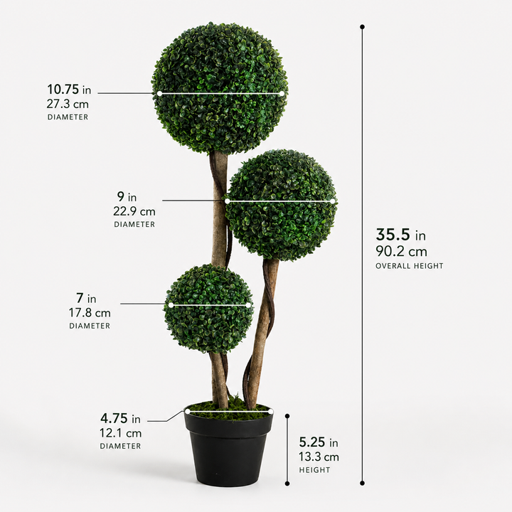 Three-Ball Boxwood Topiary Tree - Indoor/Outdoor Greenery