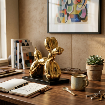 Balloon - Ceramic Balloon Dog Sculpture - Hand-Finished Designer Accent in gold