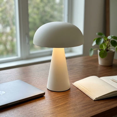 Morel - Cordless Mushroom Table Lamp - Touch-Dim Metal in white