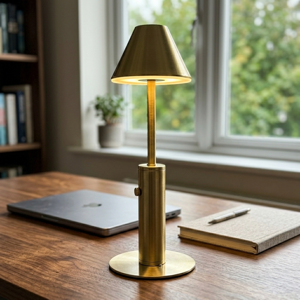 Cordless Tableside Lamp, gold in a workspace