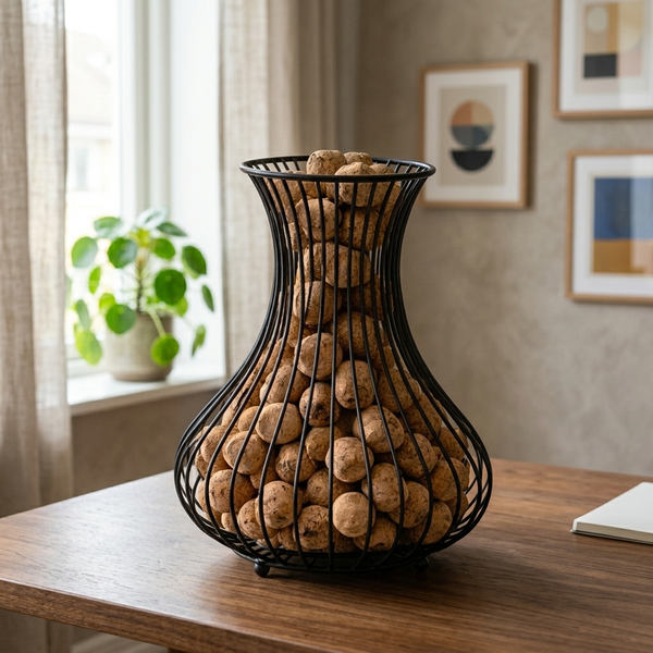 Cork - Collection Basket - European Style Bar Accent, black in a workspace
