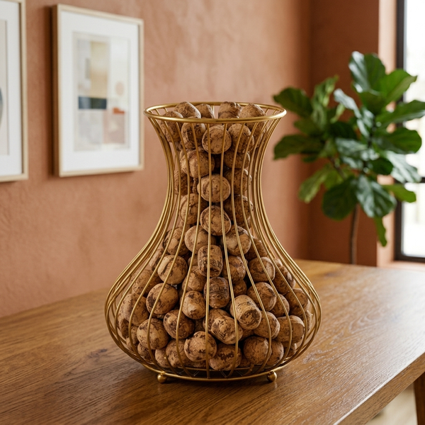 Cork - Collection Basket - European Style Bar Accent, gold in a workspace