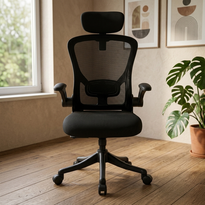 Cathedra - Ergonomic Mesh Office Chair with Adjustable Headrest in black