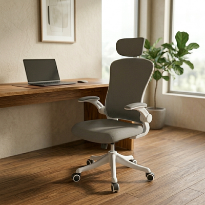 Cathedra - Ergonomic Mesh Office Chair with Adjustable Headrest in gray
