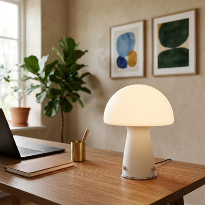Boletus - Glass Mushroom Tableside Lamp - Frosted Modern Accent in white