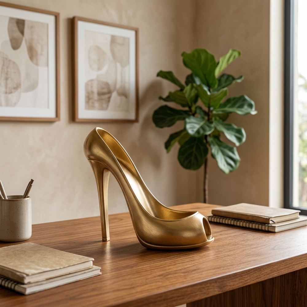 Stiletto in Gold, in a workspace
