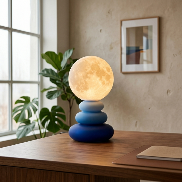 Lunar Blue in a workspace, light on