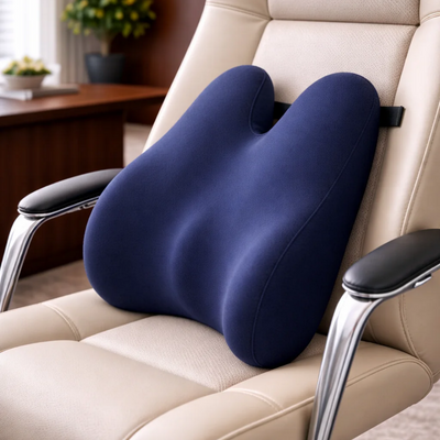 Lumbar - Memory Foam Lumbar Support Pillow - Ergonomic Office Back Cushion in blue