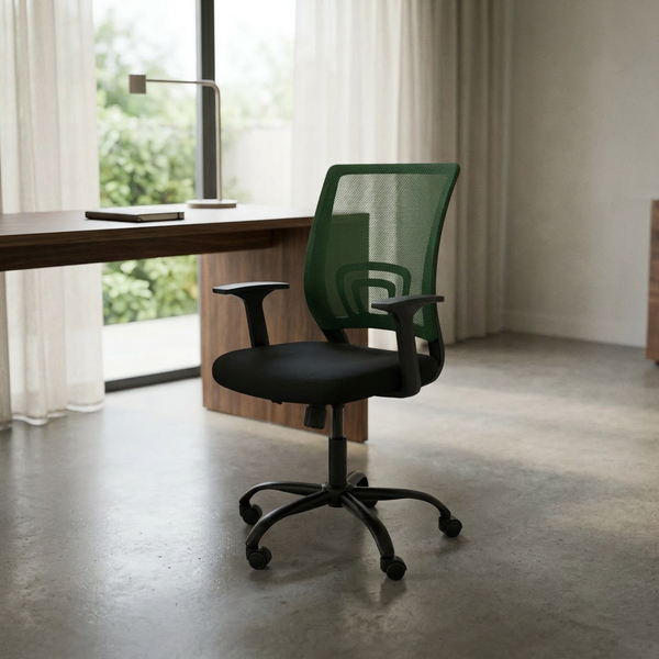 Mesh Back Task Chair, green in a workspace
