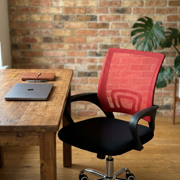 Mesh Back Task Chair, red in a workspace