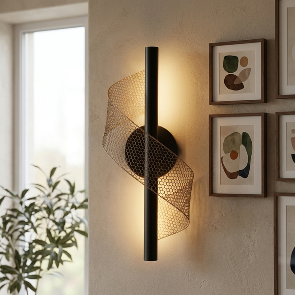 Ribbon - Modern Acrylic Wall Light - Artistic Smart Accent Fixture, black in a workspace