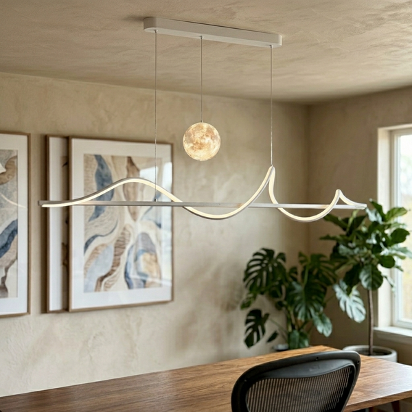 Modern Dining Room LED Chandelier, white in a workspace