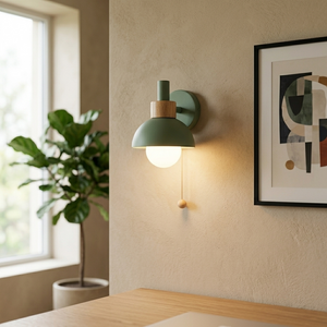 Macaron - Nordic Wood Dome Wall Sconce - Pastel Accent Light in green