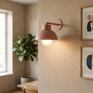 Macaron - Nordic Wood Dome Wall Sconce - Pastel Accent Light in pink