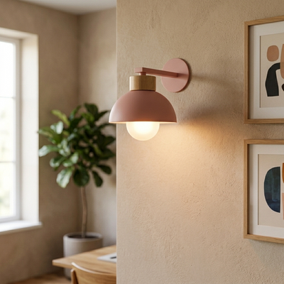 Macaron - Nordic Wood Dome Wall Sconce - Pastel Accent Light in pink