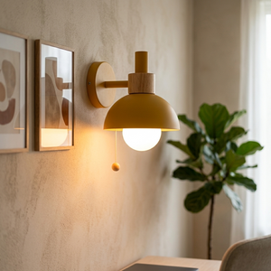 Macaron - Nordic Wood Dome Wall Sconce - Pastel Accent Light in yellow