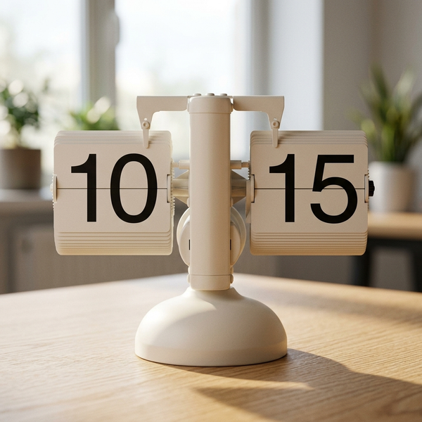 Retro Page-Turning Desk Clock, white in a workspace