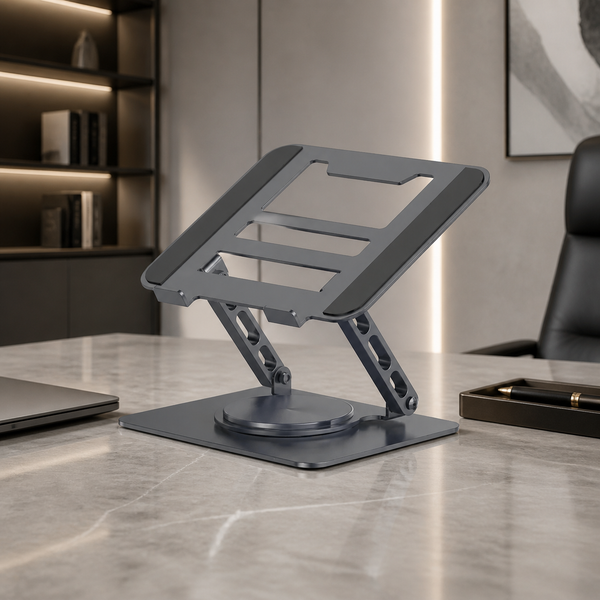 Rotating Adjustable Laptop Stand, black in a workspace