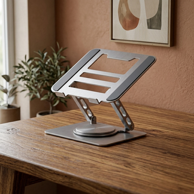 Axis - Rotating Adjustable Laptop Stand - 360 Degree Swivel Ergonomic Desk Riser in silver
