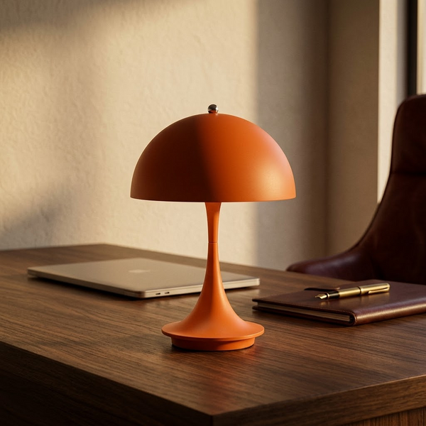 Scandinavian Touch-Dim Desk Lamp, orange in a workspace