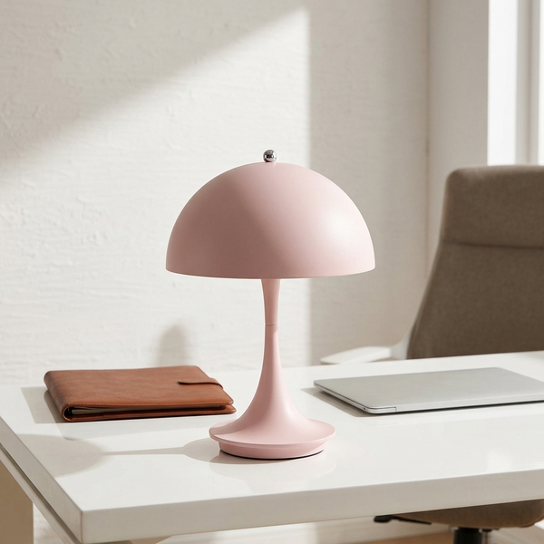 Scandinavian Touch-Dim Desk Lamp, pink in a workspace