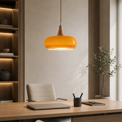 Grove - Scandinavian Wood Pendant Light - Minimalist Ceiling Fixture in orange