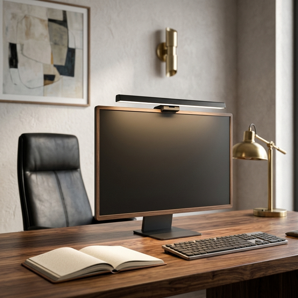 Slim Monitor Light Bar, black in a workspace