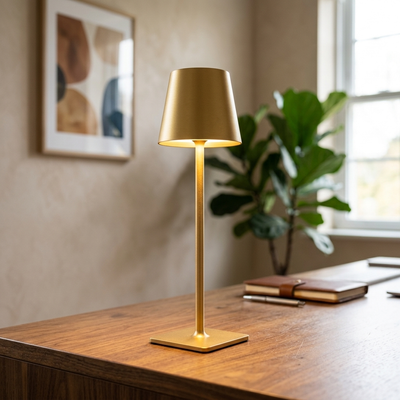 Sentinel - Tall Cordless Touch-Dim Lamp - Aluminum LED with Three-Tone Warmth in gold