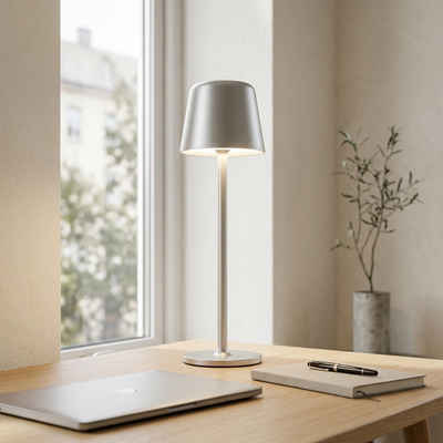 Sentinel - Tall Cordless Touch-Dim Lamp - Aluminum LED with Three-Tone Warmth in silver