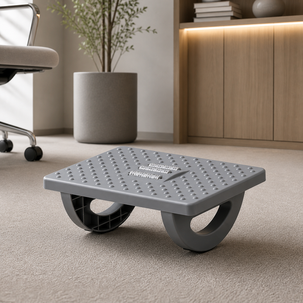 Under-Desk Foot Rest, grey in a workspace